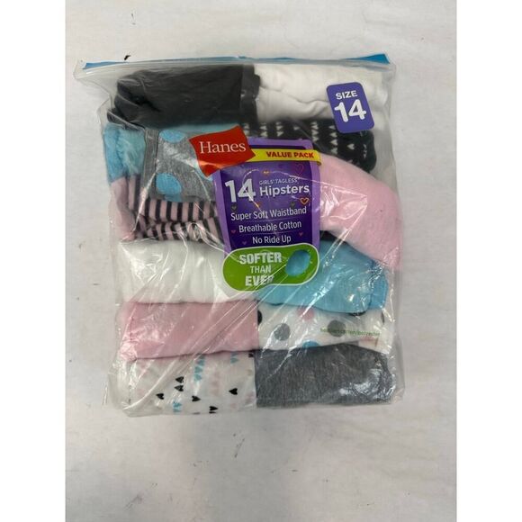 NWT Girls Hanes Cotton 14-Pack Cotton Hipsters Underwear - Girls Size 14 - Picture 1 of 2